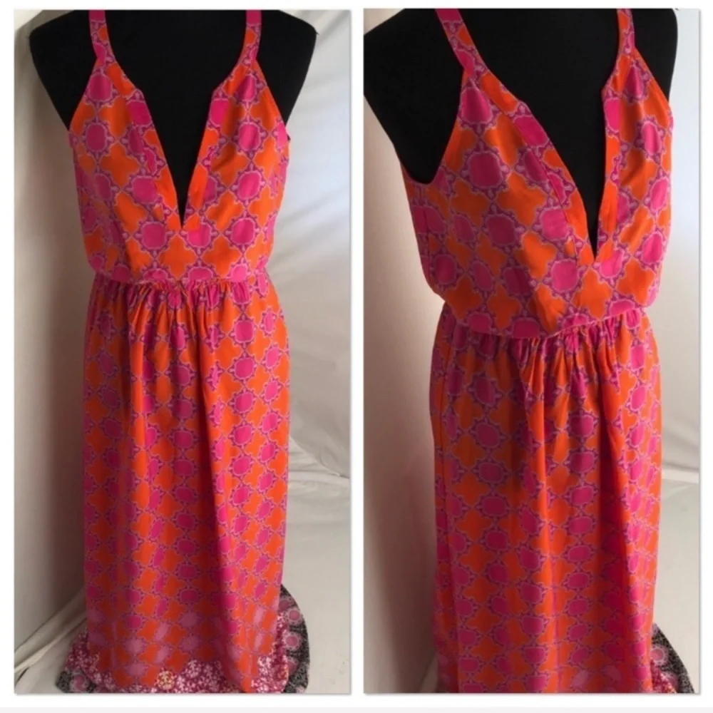 Banana Republic orange and pink print v-neck maxi dress 6 - Picture 2 of 11